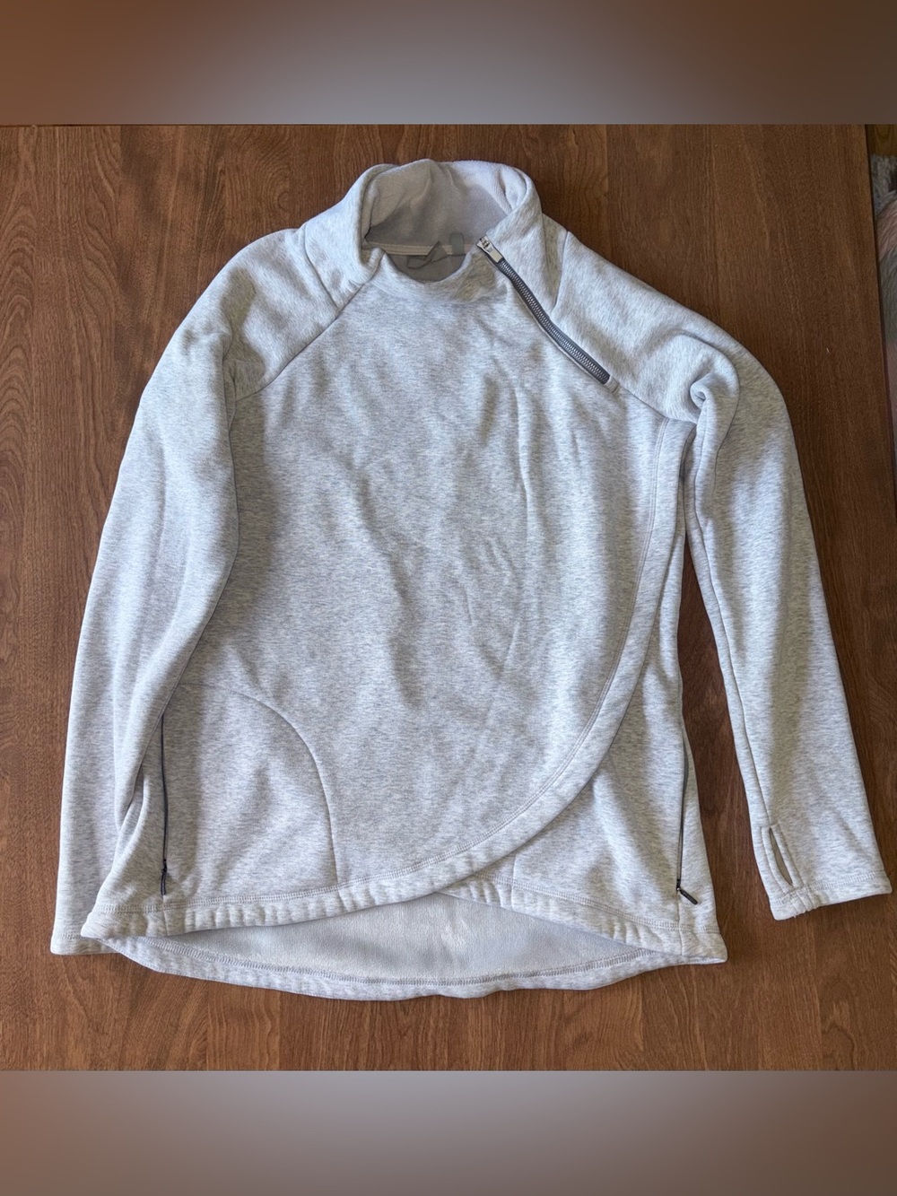 Athleta Light Gray Asymmetric Zip Pullover